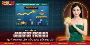 Đàn cá, boss và khung jackpot trong bắn cá Jackpot Fishing Goal123 dưới biển