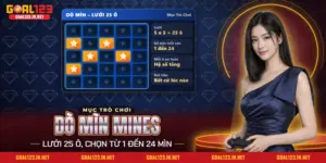 Dò mìn Mines Goal123 với lưới 25 ô, ô an toàn mở ra và ô mìn còn ẩn